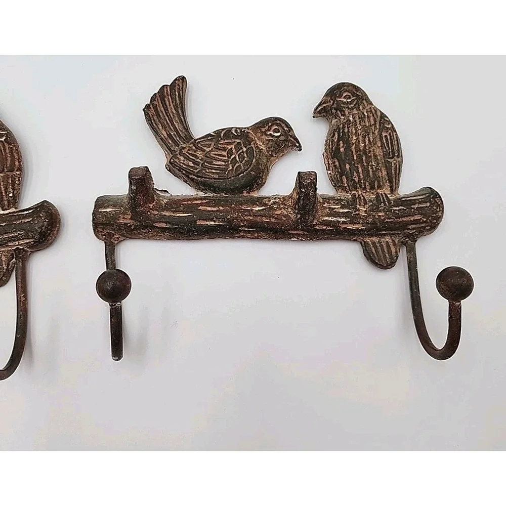 Set of 2 Cast Iron Wall‎ Hangings Metal Hook Rack Hanger Birds 7